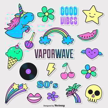 Vaporwave Funky Fashion Doodle Vector Stickers