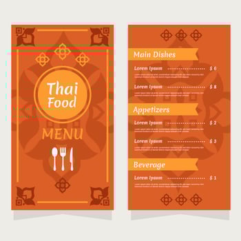 Thailand Food Restaurant Menu Vector