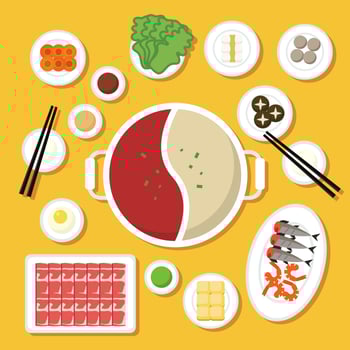Hotpot and ingredients illustration vector
