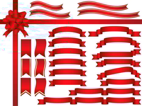 A set of assorted red ribbons. vector