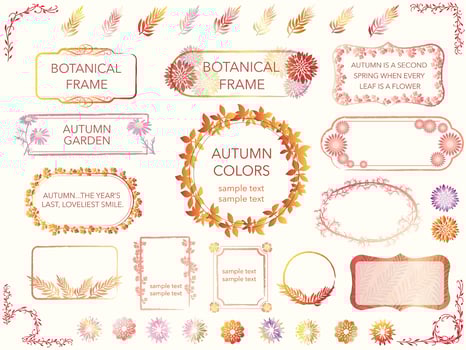 A set of assorted frames of flowers and plants in autumn colors.  vector