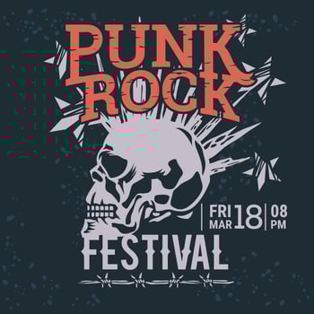 Hipster Punk Rock Festival Poster with Skull and Stars lightning Starburst vector