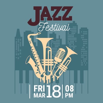 Poster for the Jazz Festival with Saxophone, Wind Instruments and a Microphone vector