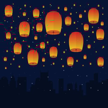 Sky Lantern In The Night Sky Illustration vector