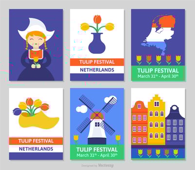 Netherlands Tulip Festival Vector Cards