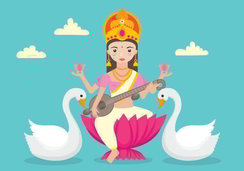 Saraswathi Character withSwans vector