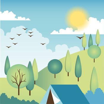 Flat Design Vector Spring Landscape Design