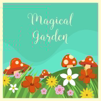 Flat Magical Garden Vector Illustration