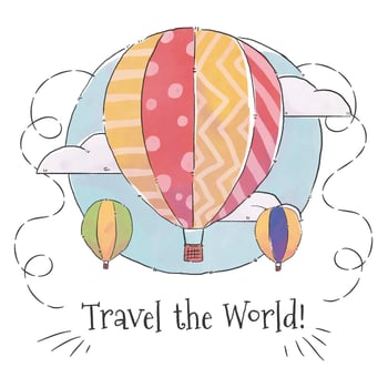Cute Air Ballon In Sky With Clouds vector