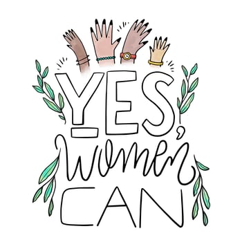 Lettering About Women's Day With Leaves And Women Hands vector