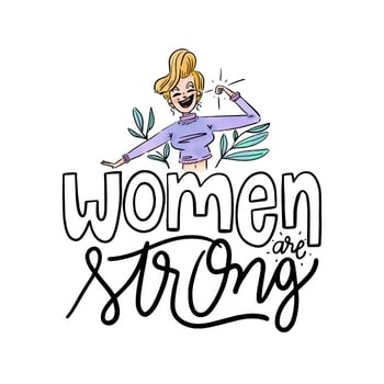 Lettering About Women's Day With Blondie Woman Smiling With Leaves Around vector
