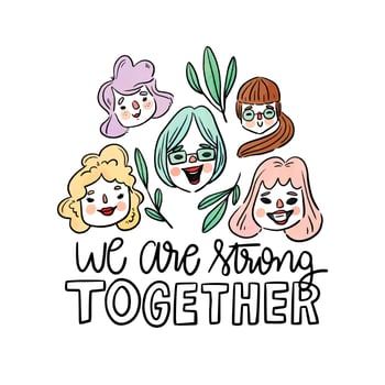 Lettering About Women's Day With Variety Of Women Head And Leaves vector
