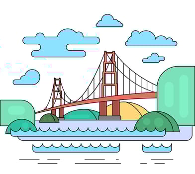 Flat Landscape with Red Bridge vector
