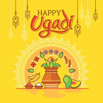 Happy Ugadi. Template Greeting Card Traditional Festive Indian Food. Minimalist Style vector