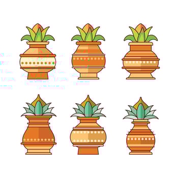 Set Vector illustration of Kalash with Coconut and Mango Leaf