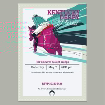 Kentucky Derby Party invitation Template with Running Racing Thoroughbred Horse Background vector