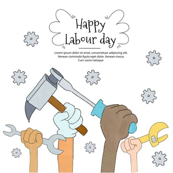 Hands With Construcion Tools And Nuts To Labour Day vector
