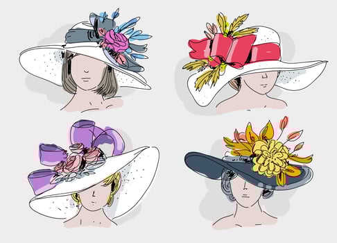 Vintage Kentucky Derby Hat Hand Drawn Vector Illustration