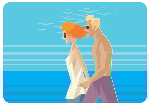 Couple Walking at The Beach Vector