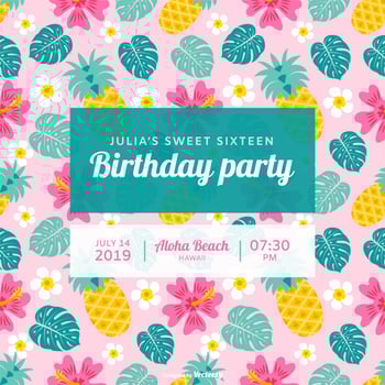 Polynesian Birthday Party Vector Invitation