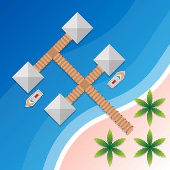 Sea Shore Beach With Villa Hotel Top View Landscape Illustration vector