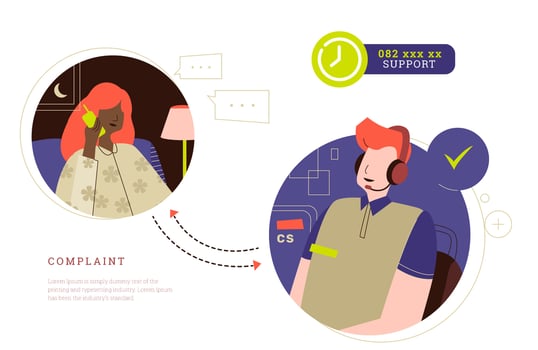 24 Hour Customer Complaint to Call Center Vector Flat Illustration
