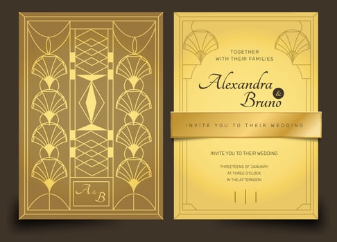 Gold Luxury Art Deco Wedding Invitation Vector Template Pack