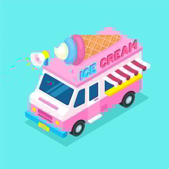 Isometric Food Truck Ice Cream vector