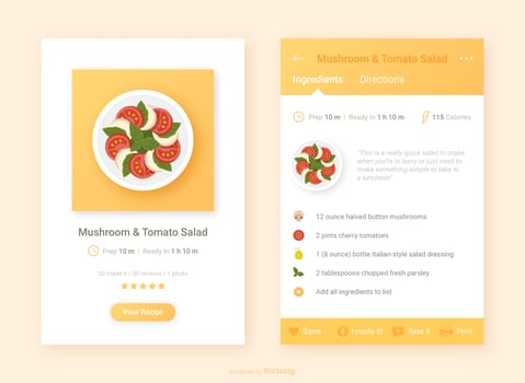 Recipe UI Design With Food App Icon Vector