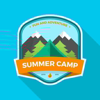 Flat Summer Camp Patch With Landscape Vector Illustration