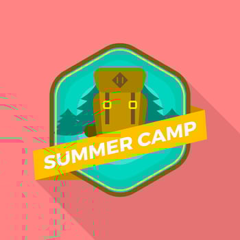 Flat Summer Camp Patch With Hiking Backpack Vector Illustration