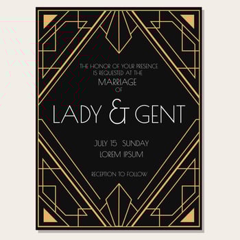 Classic Art Deco Wedding Invitation Vector