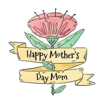 Cute Pink Flower With Yellow Ribbon And Quote vector