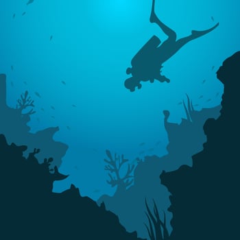 Silhouette of Scuba Diving Vector Illustration