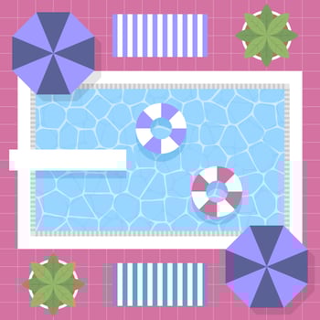 80s Style Vintage Graphic Swimming Pool Top View Design With Background vector
