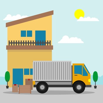 Home Relocation With Moving Truck Vector Illustration