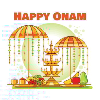 Floral Rangoli, Banana, Fruit, and Umbrella for South Indian Festival Onam vector