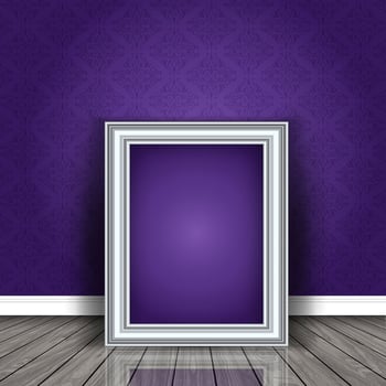 Vintage picture frame leaning against damask wallpaper vector