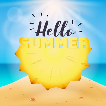 Hello summer typography on carved pineapple vector