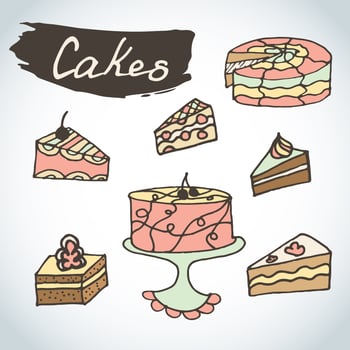 Hand drawn sweet cakes set. vector