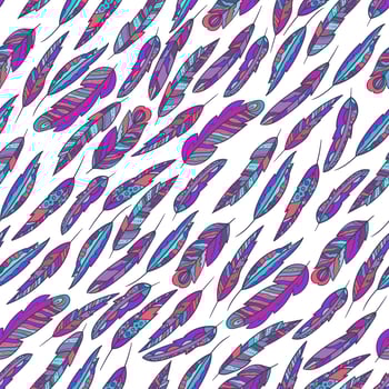 Seamless vector pattern with feathers. Boho style.