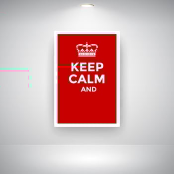 Red Keep Calm Poster With Crown On Wall vector