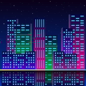 Futuristic City In Neon Lights Retro Style 80s vector