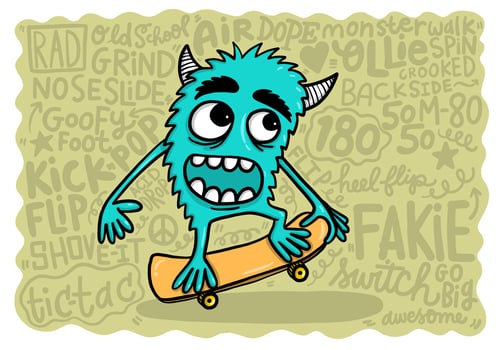 monster skateboarding vector