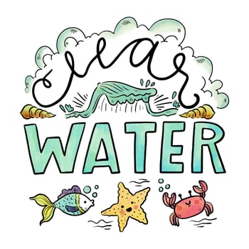 Clearwater Beach With Lettering And Sea Animals vector