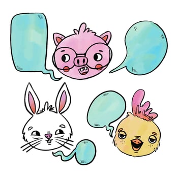 Baby Animals Bunny, Piggy And Chick With Speech Bubble vector