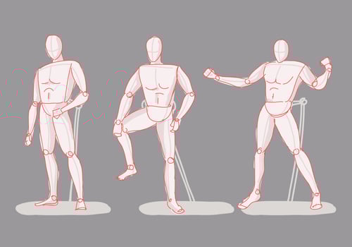 Action Posed Mannequin Sketch Hand Drawn Vector Illustration