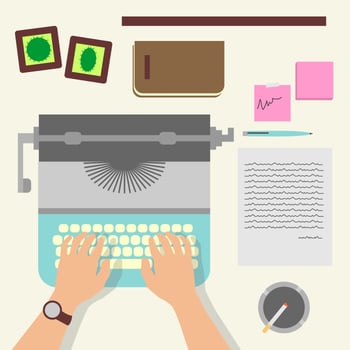Man Hands Typing An Article On A Vintage Typewriter vector
