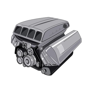 Modern Car Engine Isolated On White vector