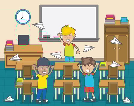 Classroom with kids vector illustration
